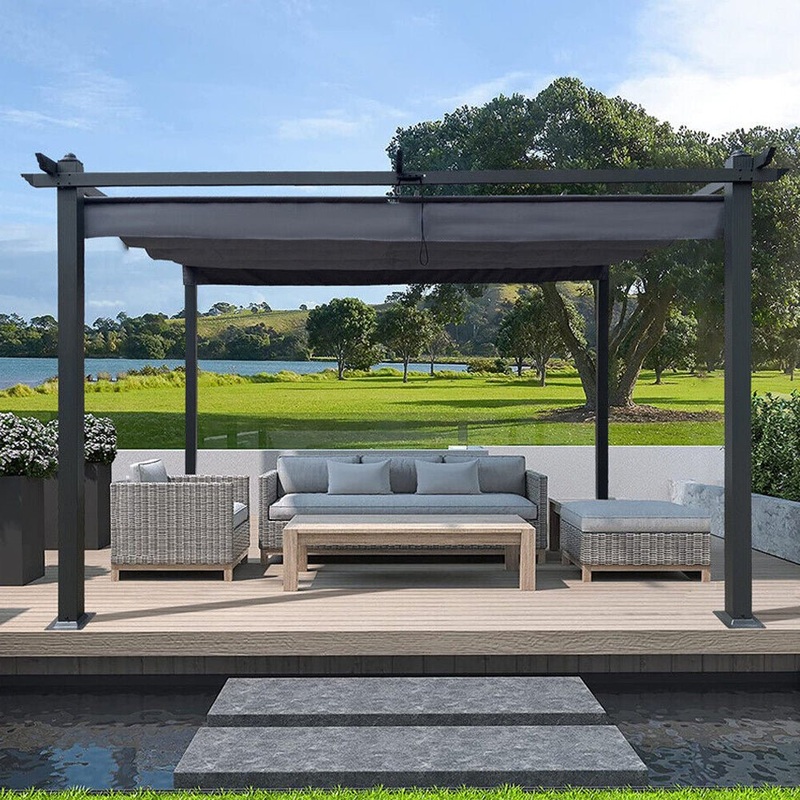 [10x13FT] Premium Outdoor Patio Retractable Pergola With Canopy (97201864) Gray