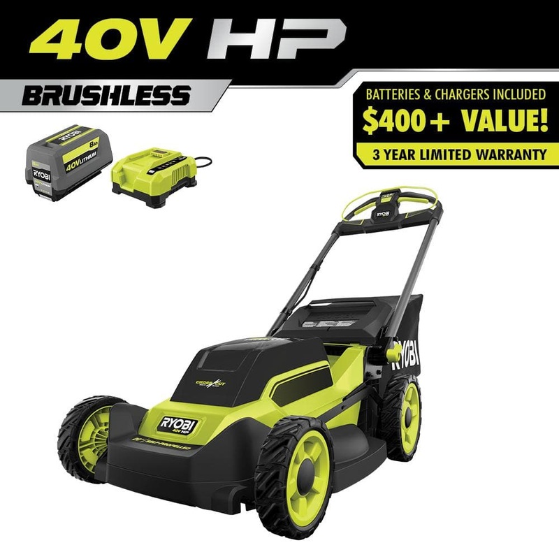 RYOBI 40V HP Brushless 20 in. Cordless Electric Battery Multi-Blade Walk Behind Self-Propelled Mower – 8.0Ah Battery & Charger