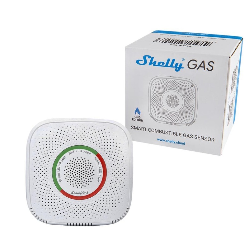Shelly Gas CNG, Wi-Fi Operated Gas Sensor with Sound and Light Alarm, Certified Smart Gas Detection Sensor