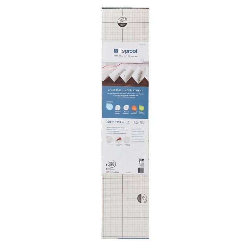 Lifeproof 100 sq.ft. Roll 46.8 in. W x 25.7 ft. L x 1.5 mm T Underlayment for Laminate, Engineered Hardwood, Vinyl