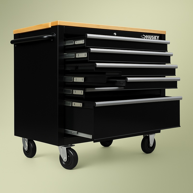 Husky 46 in. Mobile Workbench Cabinet with Extension Table