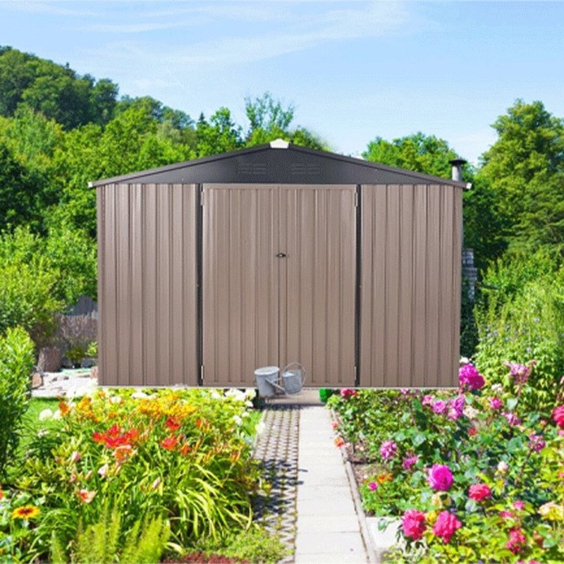 Large Heavy Duty Outdoor Metal Garden Tools Storage Utility Shed W/ Lockable Door, 8×10′ (94172751) Brown