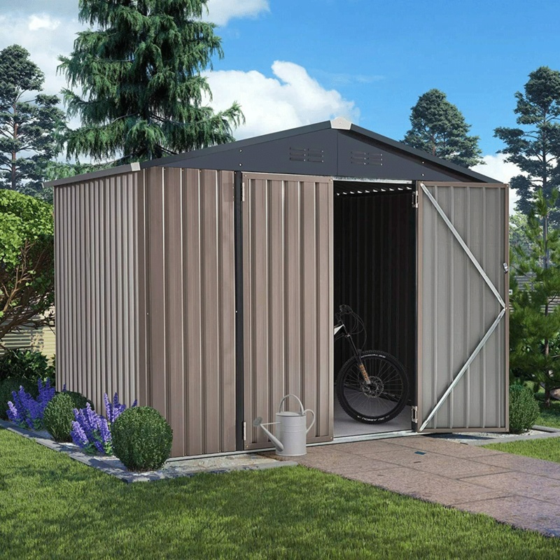 Large Outdoor Metal Hanover Storage Cabin House Shed, 6’x8′ Brown