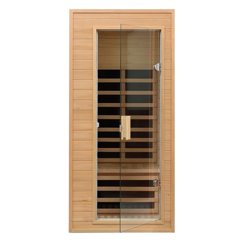 Single-Person Indoor Low EMF FAR Infrared Heat Hemlock Wood Personal Home Spa Sauna, 1200W Brown