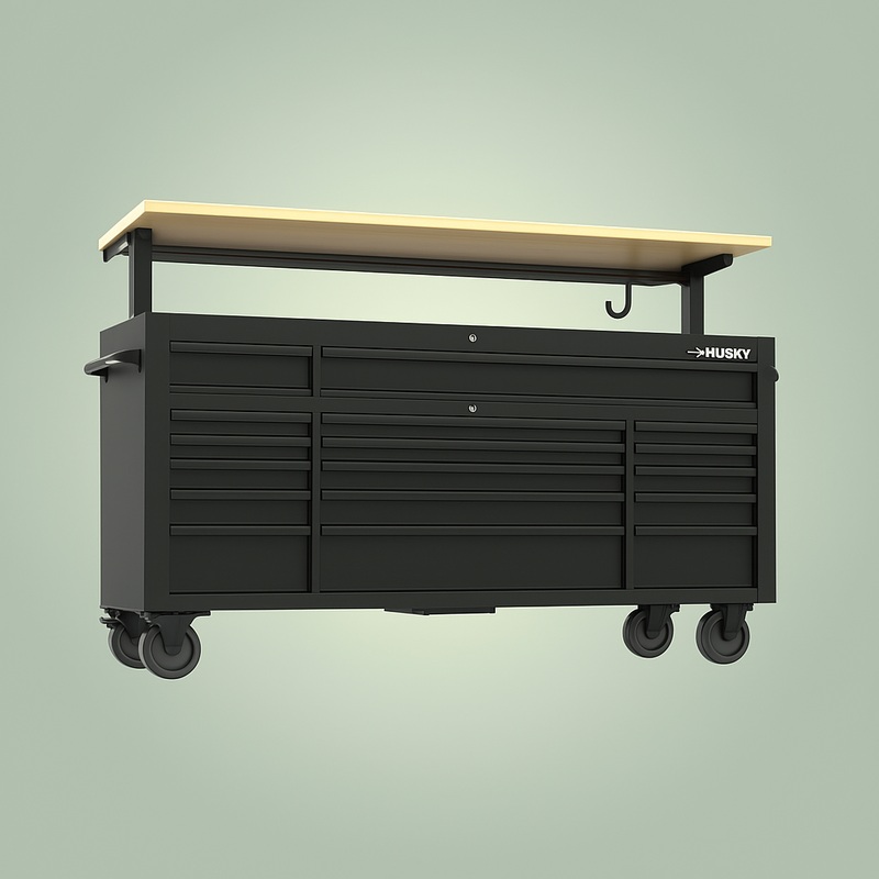 Husky 72″ Heavy Duty Mobile Workbench with Adjustable Hardwood Top