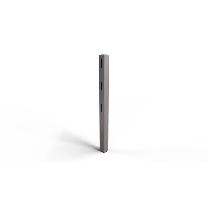 Natures Composites Composite 3-Rail Start/End Post with Post Cap for Traditional Ranch Rail System (5 in. x 5 in. x 65 in. L) Slate Grey