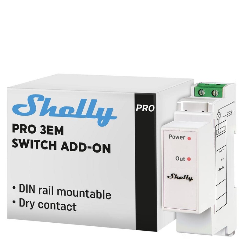 Shelly Pro 3EM Switch Add-On, Add-On For Shelly Pro 3EM, Dry Contacts, DIN Rail Mounting, Solar Panels, Wind Turbines