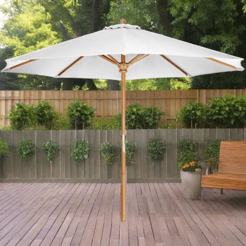 All Things Cedar 10-ft Teak Market Umbrella with White Canopy TU90-W