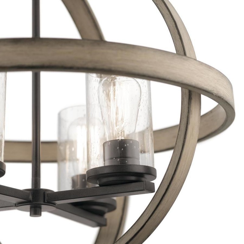 Kichler Barrington Anvil Iron & Distressed Antique Gray Seeded Glass Globe Pendant Light, 21.25 in